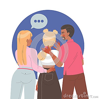 Parents Comforting Daughter Supporting and Talking of Problem Vector Illustration Vector Illustration