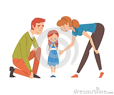 Parents Comforting Their Daughter, Mother and Father Caring for Child, Happy Family Relationship Vector Illustration Vector Illustration