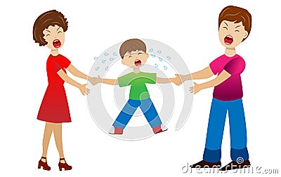 Parents divide a child by a white background Vector Illustration