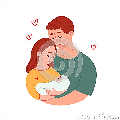 Young parents holding a newborn vector illustration Vector Illustration