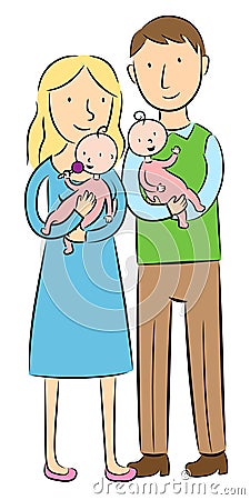 Parents holding their baby twins Vector Illustration