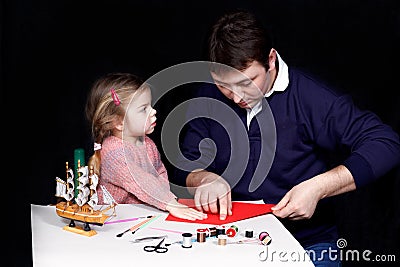 Parents and kids art and crafts Stock Photo