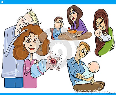 Parents and kids cartoon set Vector Illustration