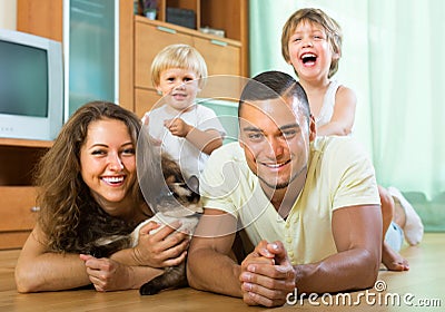 Parents and little daughters with documents Stock Photo