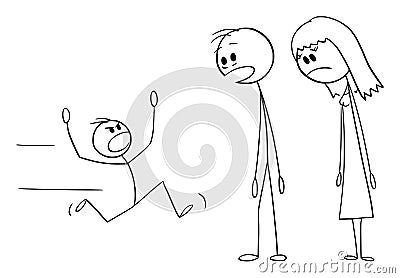 Parents Looking at Naughty Child , Vector Cartoon Stick Figure Illustration Vector Illustration