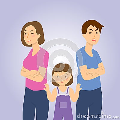 Parents quarrel negatively affect children. Vector Illustration