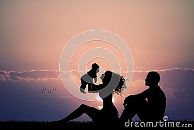 Parents with son at sunset Stock Photo