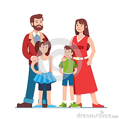 Parents standing together with children. Family Vector Illustration