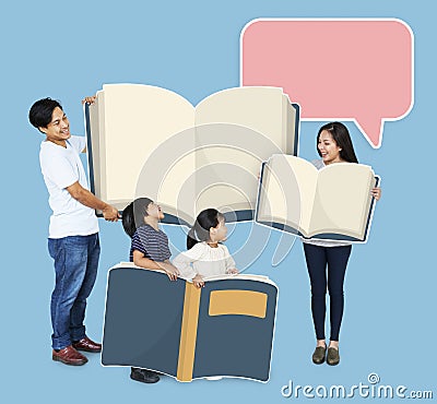 Parents teaching kids to read Stock Photo