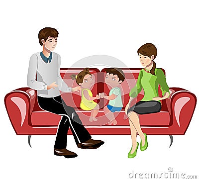 Parents and their children on sofa Vector Illustration