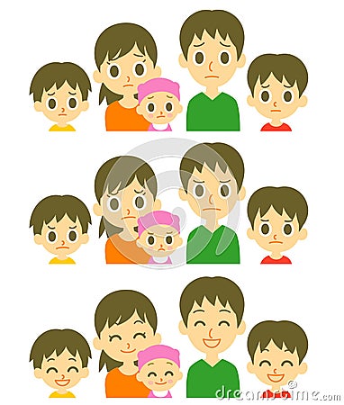 Parents and three kids expressions Vector Illustration
