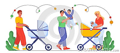 Parents walk with kids vector concept Vector Illustration