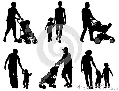 Parents walking with their children Vector Illustration
