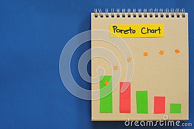 Pareto chart root cause analysis tool on a notepad with copy space for problem solving. Infographic. Stock Photo