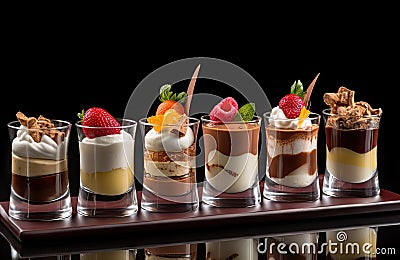 Parfait Dessert, Fruit Yogurt Breakfast in Glass, Sweet Cream Parfait, Abstract Generative AI Illustration Stock Photo