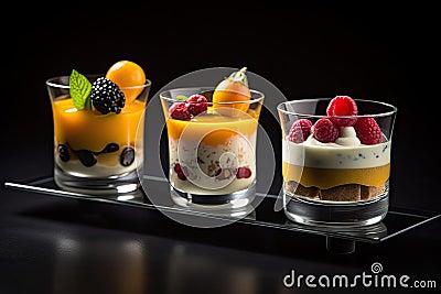 Parfait Dessert, Fruit Yogurt Breakfast in Glass, Sweet Cream Parfait, Abstract Generative AI Illustration Stock Photo