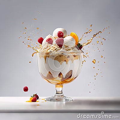 Parfait, frozen layered dessert, ice cream dish Stock Photo