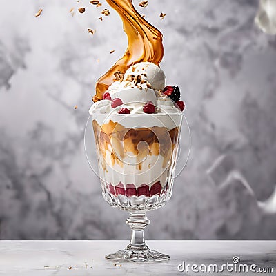 Parfait, frozen layered dessert, ice cream dish Stock Photo