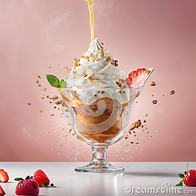 Parfait, frozen layered dessert, ice cream dish Stock Photo