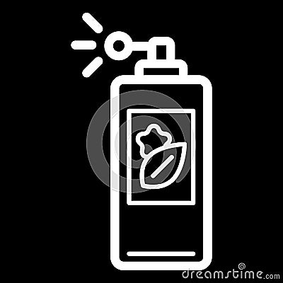 Parfume vector icon. White body spray illustration on black background. Outline linear beauty and care icon. Vector Illustration