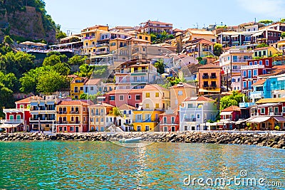 Parga city greek summer tourist resort houses colors Stock Photo