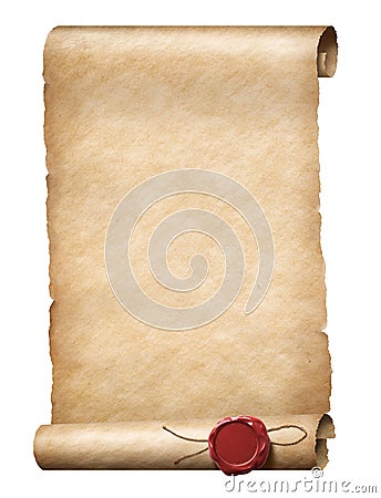 Parhment scroll with wax royal seal Stock Photo