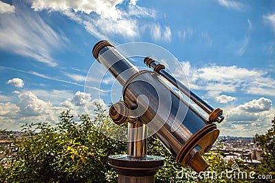 Paris aerial telescope view from Monmartre hill Stock Photo
