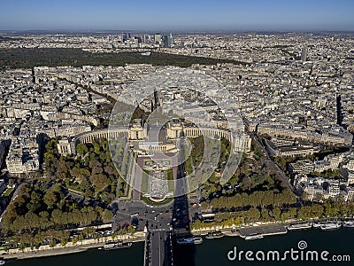 Paris aerial view from Eiffel tower including the Palais de Chaillot Stock Photo