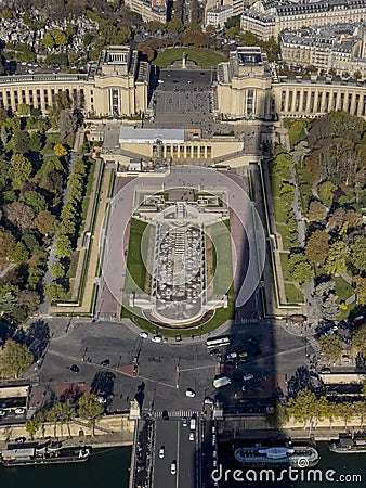 Paris aerial view from Eiffel tower including the Palais de Chaillot Stock Photo