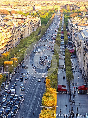 Paris aerial view from Triumphal Arch on Champs Elysees Editorial Stock Photo