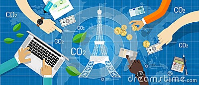 Paris agreement climate accord carbon emission reduction global Vector Illustration