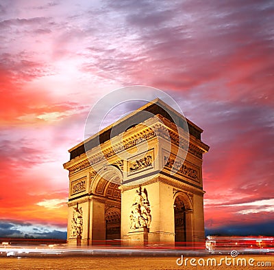 Paris, Arc de Triumph in evening , France Stock Photo