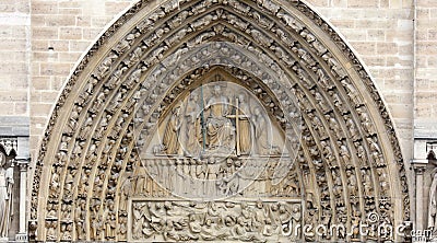 Notredame Paris architecture balconies windows and details in French city architectural art in Europe Editorial Stock Photo