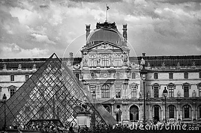paris, august 2023. the glass pyramid of the louvre and the louvre museum with its visitors and tourists Editorial Stock Photo