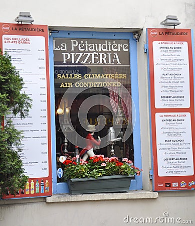 Paris,august 19,2013-Pizzeria window Editorial Stock Photo