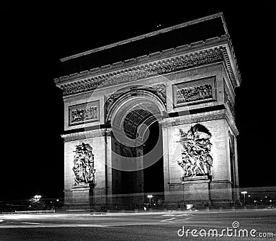 Paris: black and white photo of Arc de triomphe at Stock Photo