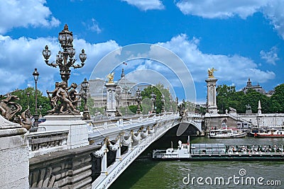 Paris, boats on the Seine under Alexander Bridge Stock Photo