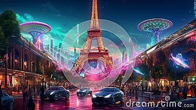 Paris city of the future. Generative AI Stock Photo