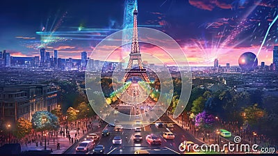 Paris city of the future. Generative AI Stock Photo