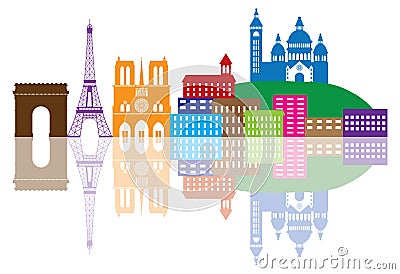Paris City Skyline Silhouette Color Illustration Vector Illustration