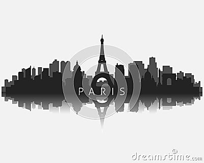 Paris city skyline silhouette with reflection vector illustration Vector Illustration