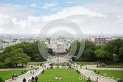 Paris city view from Sacre Coeur Basilica with people Editorial Stock Photo