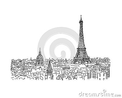 Paris,cityscape with Eifel Tower. Sketch for your design Vector Illustration