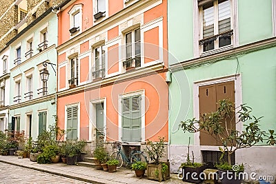 Paris, colorful houses rue Cremieux Stock Photo