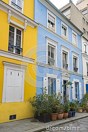 Paris, colorful houses rue Cremieux Stock Photo