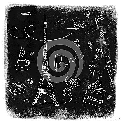 Paris doodles on blackboard Vector Illustration