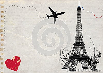 Paris eiffel tower empty card Cartoon Illustration