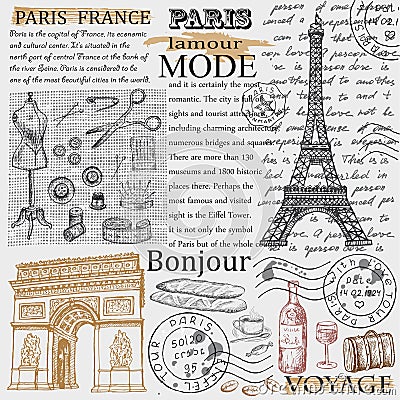 Paris Eiffel Tower Vector Illustration