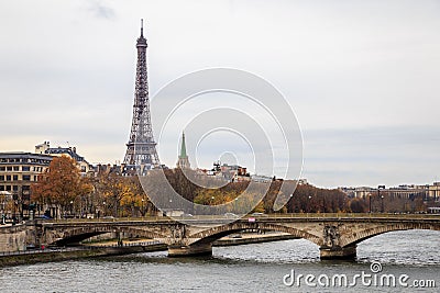 Paris Eiffel Tower and Pont des Invalides Editorial Stock Photo