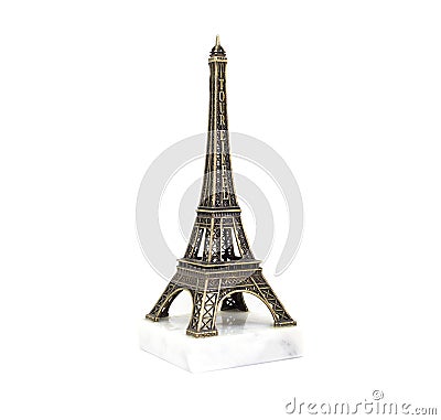 Paris Eiffel tower souvenir on the marble stand isolated on white background Stock Photo